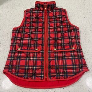 J. Crew Red Plaid Puffer Vest Snap Button Closure Quilted Women’s Size Small